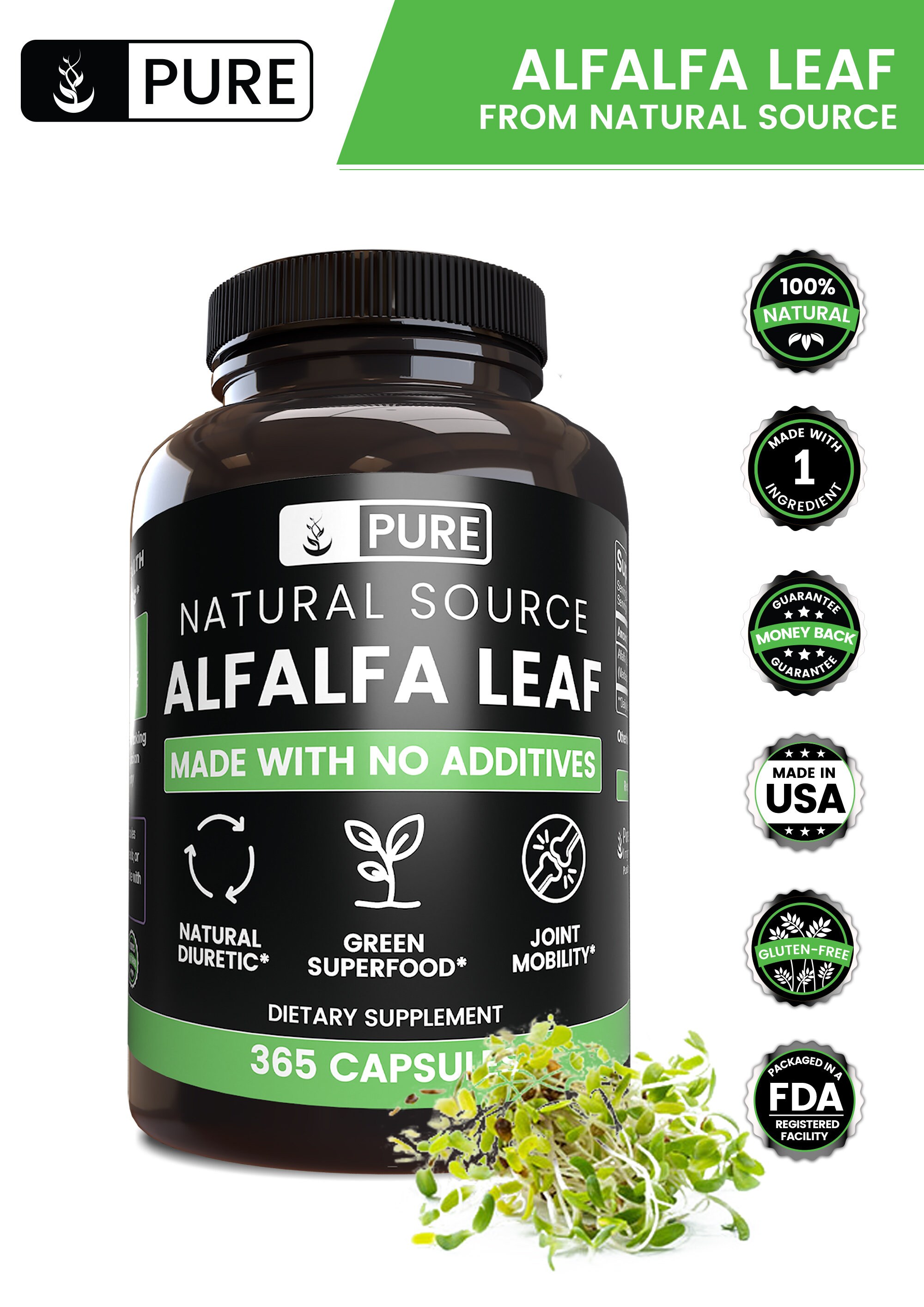 Alfalfa Leaf 365 Capsules 1000 mg/Serving Etsy