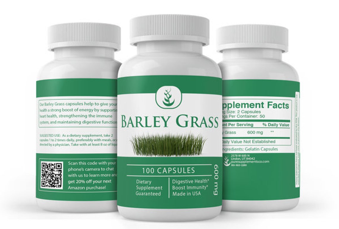 Barley Grass 100 Capsules 100 Pure & Natural Potent Paleo Etsy