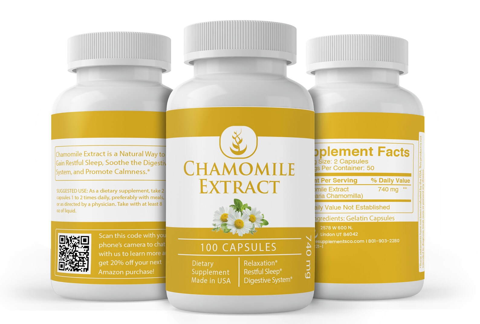 Chamomile Extract 100 Capsules 740 mg/Serving Etsy