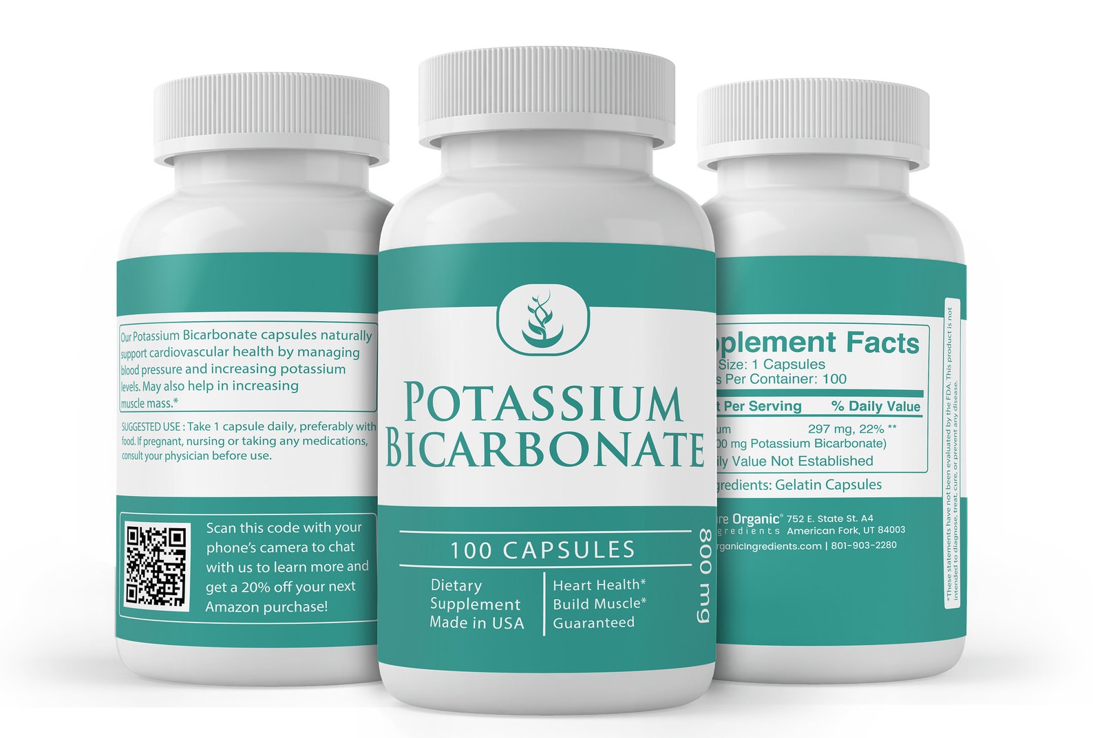 Potassium Bicarbonate 100 Capsules 800 mg Serving Etsy