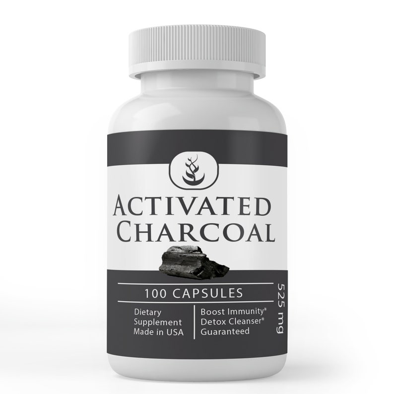 Activated Charcoal 100 Capsules 525 mg/Serving Etsy