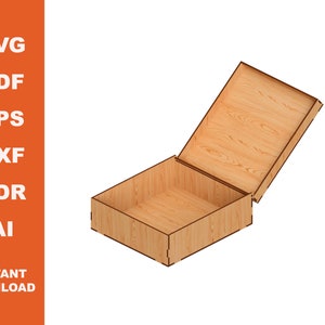 May include: A wooden box with a hinged lid, open to reveal the empty interior. The box is made of light brown wood with a natural grain pattern.