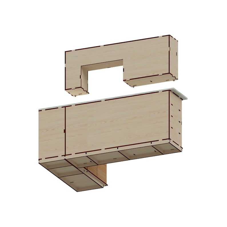 K&ouml;nnte beinhalten: Ein Holzschr&auml;nkchen mit einer hellen Holzoptik. Der Schrank hat ein oberes Regal, ein unteres Regal und ein mittleres Regal mit einem Ausschnitt f&uuml;r ein Waschbecken. Der Schrank ist montiert und einsatzbereit.