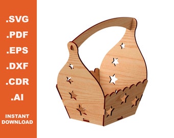 Basket with handle - Laser cut files - Instant Download