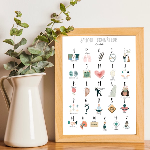 School Counselor Alphabet Print - counseling gift ABC office wall decor