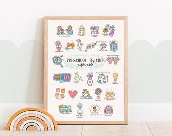 Preschool Teacher Alphabet Art Print: Classroom Decor Gift