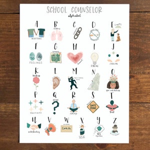 School Counselor Alphabet Print - Counseling Gift ABC Office Wall Decor ...