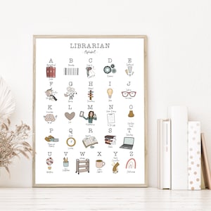 Librarian Alphabet Print - librarian appreciation gift classroom wall office decor art library decor book lover Dewey decimal alphabetical