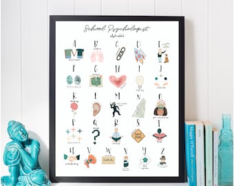 School Psychologist Alphabet Art Print: Office Wall Decor