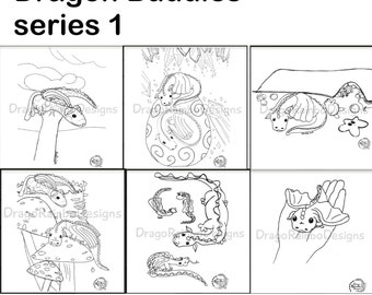 Coloring Pages, Dragon Buddies, Series 1, coloring book page bundle pdf printable