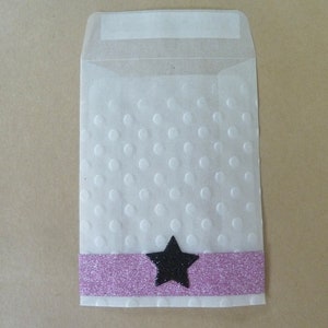 lot de 10 sachets enveloppes en papier cristal, papier pailleté rose, cadeau invité, cartes, note spéciale