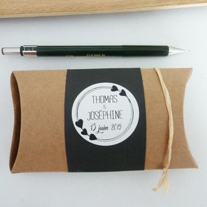 L-formaat kraftkartonnen doos, met gepersonaliseerd wit of kraftlabel, gastgeschenk, met gesuikerde amandelen, bruiloft of doop