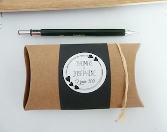 L size kraft carton box, with personalized white or kraft label, guest gift, containing sugared almonds, wedding or baptism