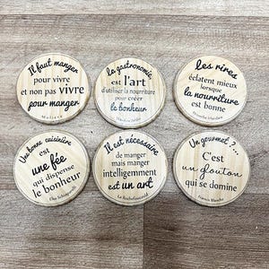 bamboo coaster with quote on one side, 6 different messages