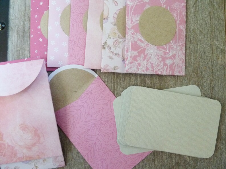 lot of 12 small envelopes pink tones and cards thank you gift,