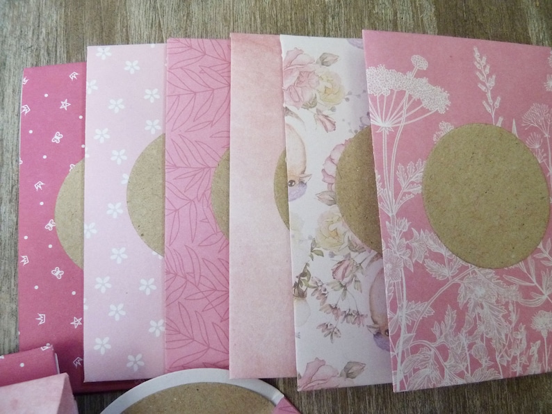 lot of 12 small envelopes pink tones and cards thank you gift,