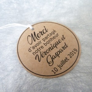 set de 20 etiquetas redondas de agradecimiento para invitados, boda, bautizo, en kraft
