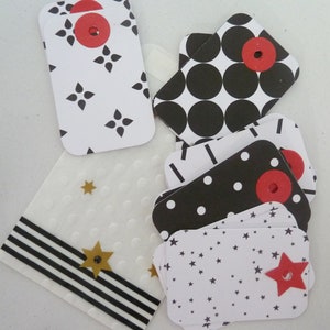 lot de 15 grandes étiquettes, noir blanc rouge, escord card, étiquettes invité, étiquettes pour mots, grandes étiquettes