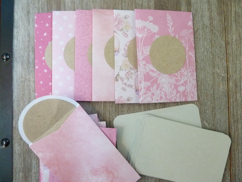 lot of 12 small envelopes pink tones and cards thank you gift,