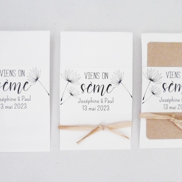 10 sachets pour graines personnalisés de 10 cm, 3 modèles, sachet pour graines en cadeau invité mariage