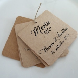 set di menù quadrati personalizzati da 6 cm per matrimoni o battesimi, ricevimenti.