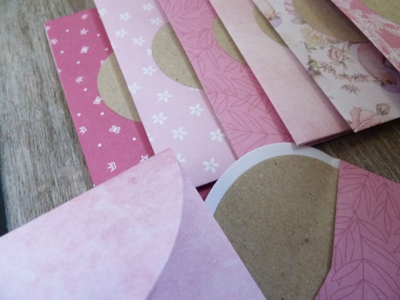 lot of 12 small envelopes pink tones and cards thank you gift,