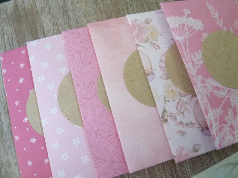 lot of 12 small envelopes pink tones and cards thank you gift,