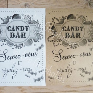 Poster di matrimonio stampato candy bar per matrimonio, poster A4 in kraft marrone o bianco a tua scelta
