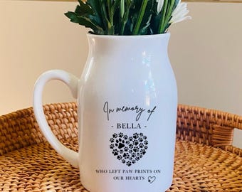 Pet Memorial Flower Vase - Personalised Pet Loss Gift - Paw Prints On Our Hearts - Bereavement Keepsake - Dog Remembrance Gift - Pet Loss UK