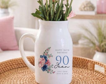 Personalised 90th Birthday Flower Jug Vase, Milestone Keepsake