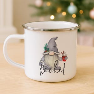 Mug de Noël personnalisé pour enfants, Remplissage de boîtes de réveillon de Noël, Mug de chocolat chaud, Mug de Noël en émail, Remplisseur de bas de Noël pour enfants, Mug Gnome