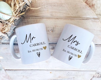 Personalised Mr and Mrs Mug Mugs, Newlyweds Couples Wedding Day Gifts, Newly Married Anniversary Gift, Wedding Gift Ideas, Couple Gifts