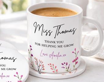 Thank You For Helping Me Grow, Personalised Teacher Gifts, Teacher Mug, Thank You Gifts For Teacher, Teaching Assistant Gift, Primary School