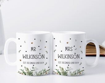 Personalised Wedding Gifts For The Couple, Mr and Mrs Mug Mugs, Anniversary Gift, Gift For Friends, Winter Wedding, Christmas Wedding Cups