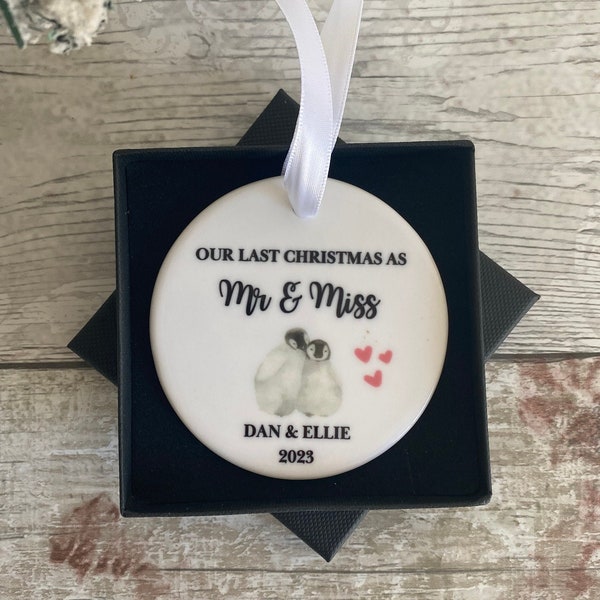 Last Christmas As Mr & Miss, Engaged Couple Christmas Gifts, Couple Gifts, Fiancé Gifts, Christmas Ornament, Christmas Bauble For Couples