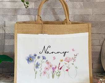 Personalised Large Shopping Bag, Mother's Day Gift, Nanny Gifts, Gift for Nana, Mum Gifts, Gift For Grandma, Gift For Nan, Flowers Tote Bag