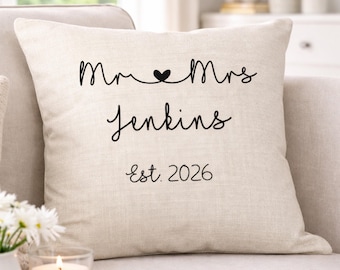 Personalised Wedding Gift, Mr and Mrs Cushion, Wedding Day Keepsake, Anniversary Gift, Wedding Day Gift For Couple, Bride And Groom Gift