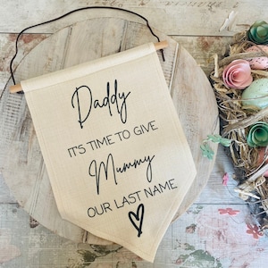 Personalised Wedding Flag, Daddy Here Comes Mummy Sign, Wedding Aisle Sign, Page Boy Flag, Flower Girl Sign, Wedding Banner, Ring Barer Flag