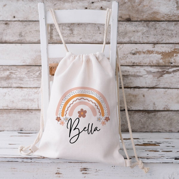 Personalised Drawstring Bag, Kids School Bag, Kids PE Bag, Rainbow Gifts, Personalised Gym Bag, Drawstring Bag for Kids, PE Kit Bag For Kids