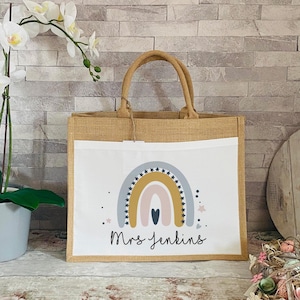 Personalised Teacher Bag, Teacher Gifts, Nursery Teacher Gift, Large Jute Bag, Thank You Gifts, TA Gift, School Leaver Gift, Graduation Gift Front Pocket