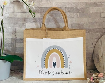 Personalised Teacher Bag, Teacher Gifts, Nursery Teacher Gift, Large Jute Bag, Thank You Gifts, TA Gift, School Leaver Gift, Graduation Gift