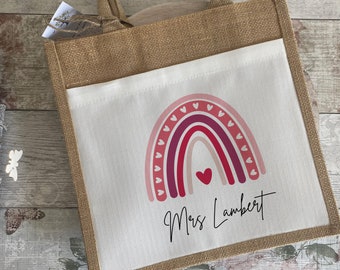 Personalised Teacher Bag, Teacher Gifts, Teacher Lunch Bag, Small Jute Bag, Thank You Gifts, TA Gift, Graduation Gift, Gift From Whole Class