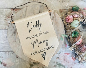Personalised Wedding Flag, Daddy Here Comes Mummy Sign, Wedding Aisle Sign, Page Boy Flag, Flower Girl Sign, Wedding Banner, Ring Barer Flag