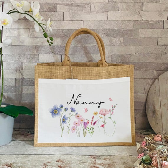 Personalised Large Shopping Bag, Mother's Day Gift, Nanny Gifts, Gift for Nana, Mum Gifts, Gift For Grandma, Gift For Nan, Flowers Tote Bag