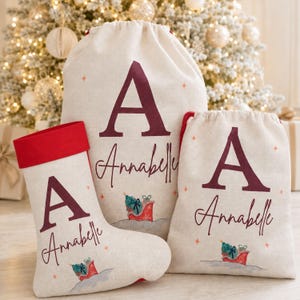 Personalised Santa Sack and Christmas Stocking, Name & Initial Christmas Gift Bag, Kids Present Sack, Family Christmas Gift