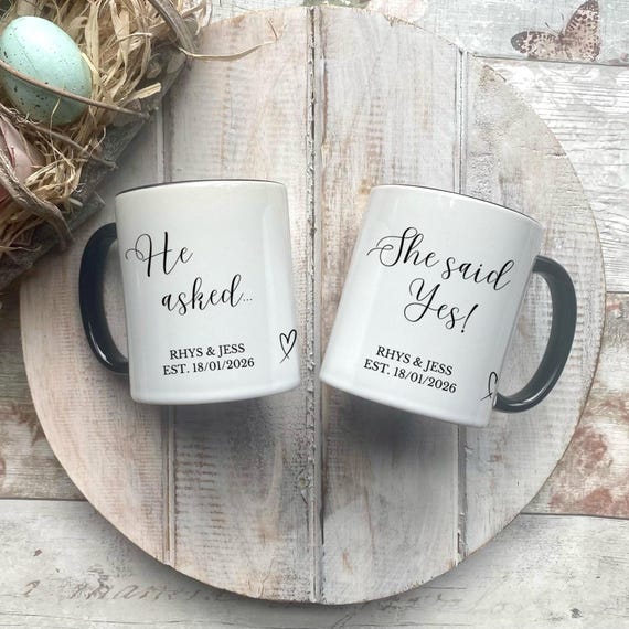 Gifts For Couple Mugs, Personalised Couple Engagement Gifts, She Said Yes, Couple Mugs, Engagement Present For Friends, Engaged Keepsake