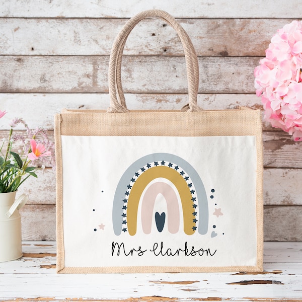 Personalised Teacher Bag, Teacher Gifts, Nursery Teacher Gift, Large Jute Bag, Thank You Gifts, TA Gift, School Leaver Gift, Graduation Gift