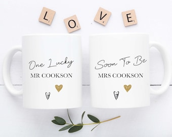 Gifts For Couple Mugs, Soon to Be Mrs, One Lucky Mr, Personalised Couple Engagement Gifts, Wedding Gifts, Couple Gifts, Engagement Present