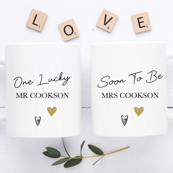 Gifts For Couple Mugs, Soon to Be Mrs, One Lucky Mr, Personalised Couple Engagement Gifts, Wedding Gifts, Couple Gifts, Engagement Present