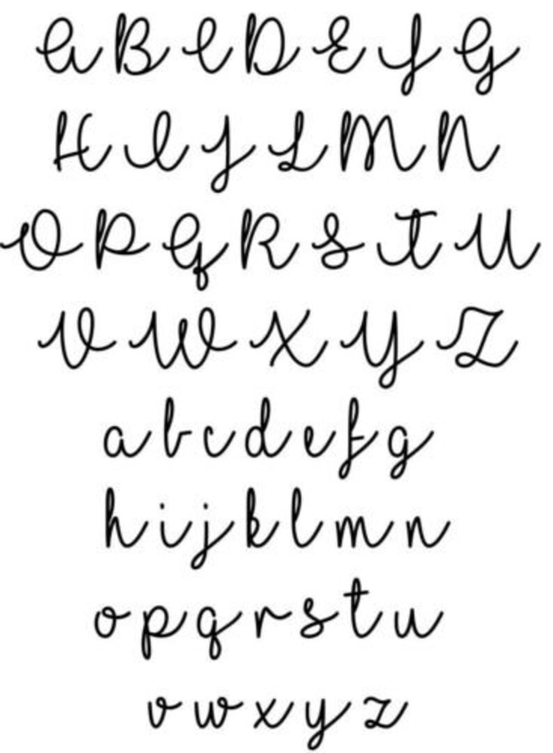 May include: A handwritten alphabet in cursive script, with both uppercase and lowercase letters. The letters are written in black ink on a white background.
